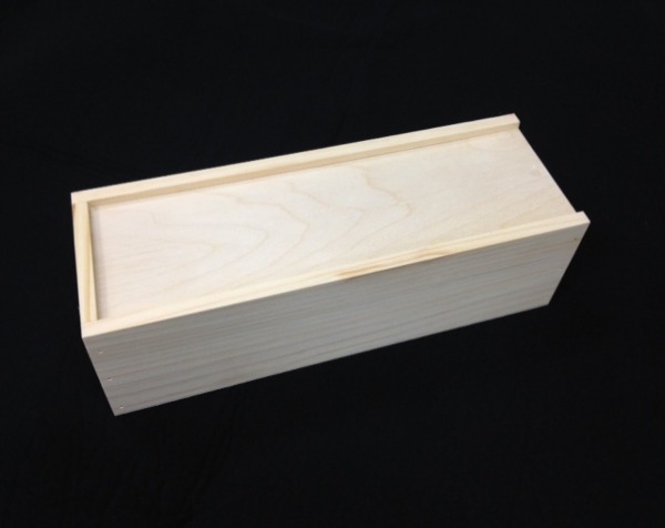 Solid wooden slide-top box with lid fully closed, available in bulk for wine bottle packaging, corporate gifting, and branded product presentation.